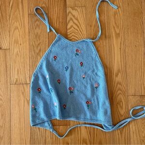 Zara flower knit halter backless top